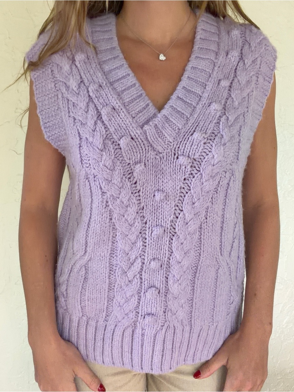 River Island Cable Knit V-Neck Sweater Vest - Lavender